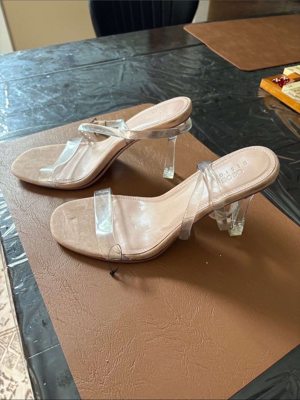 ASOS Blush Nude Clear Strap Mid-Heel Sandals